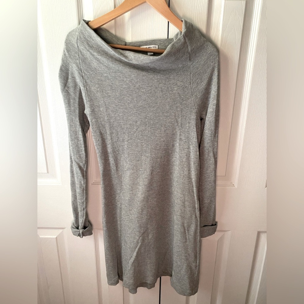 STANDARD JAMES PERSE Gray Heather Cotton Jersey Knit Drape Neck Mini Dress 1 (S)